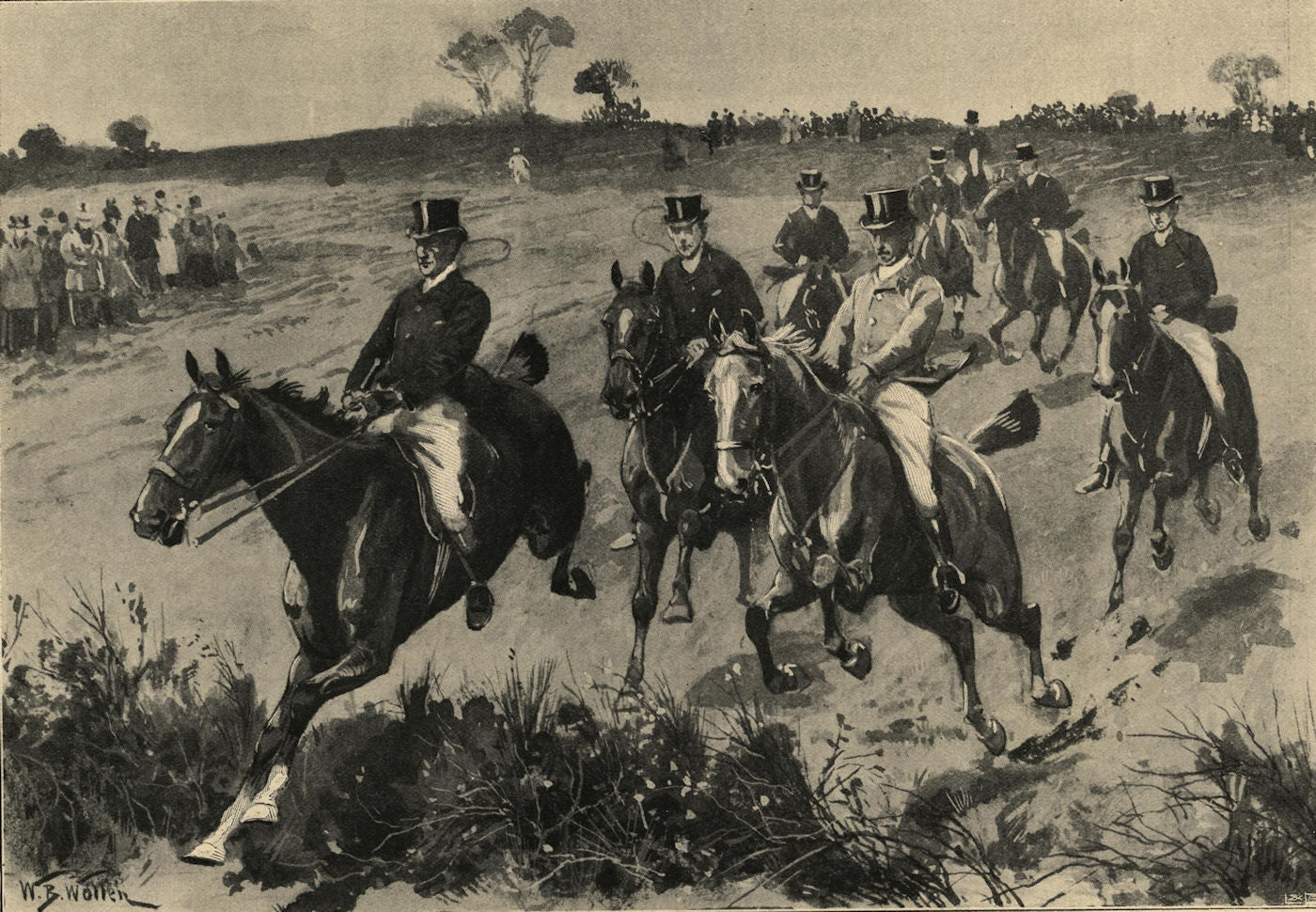 The Bar point-to-point races at Epping: at the Brook. Essex. Racing 1897 print